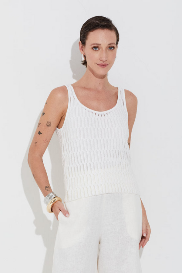 Regata Tricot Vazados Com Transparência Off White