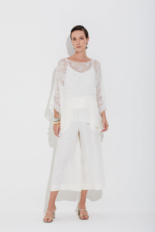 Calça Linho Puro Wide Leg Off White