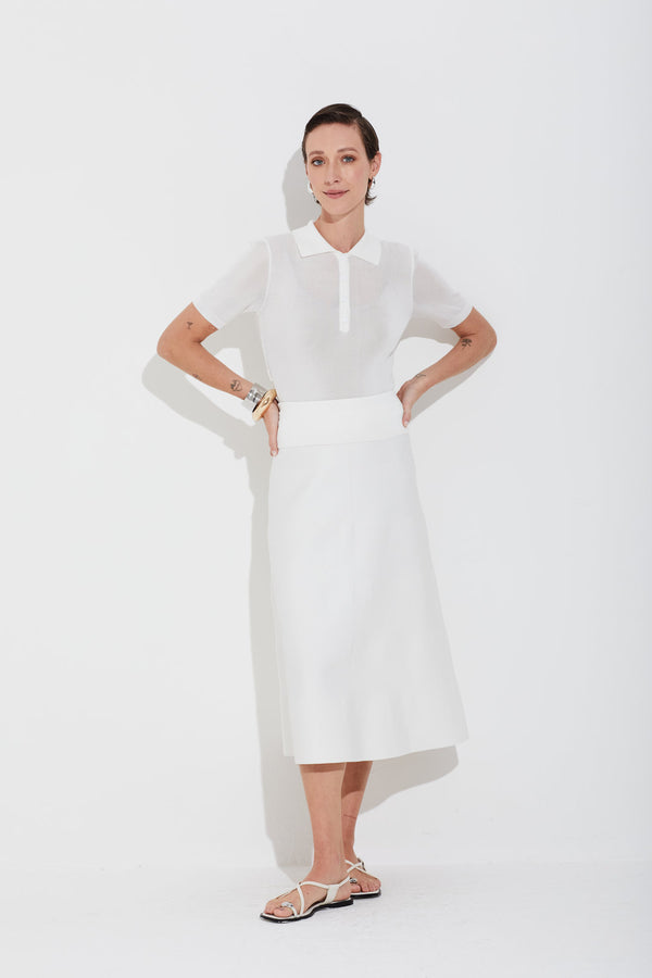 Blusa Polo Manga Curta Em Tricot Off White