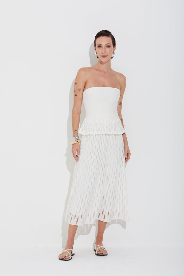 Saia Longa Tricot Com Vazados Off White