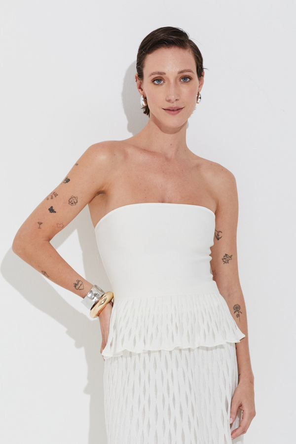 Top Tricot Babado Com Vazados Off White