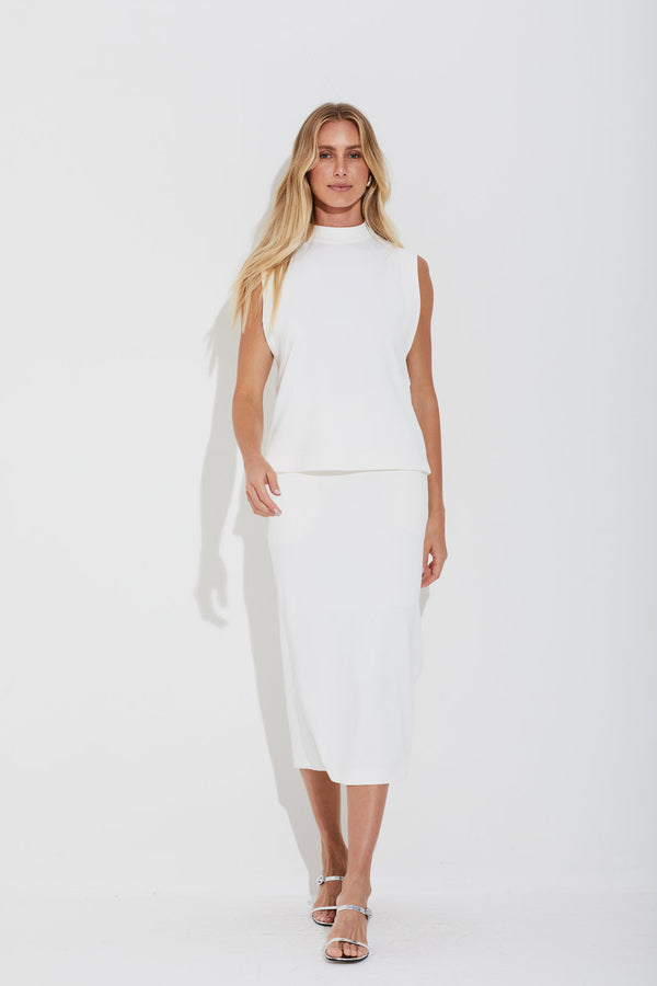 Saia Midi Com Fenda Lateral Malha Jersey Opaque Off White