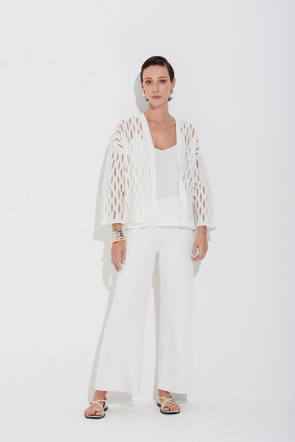 Casaco Tricot Com Vazados Off White