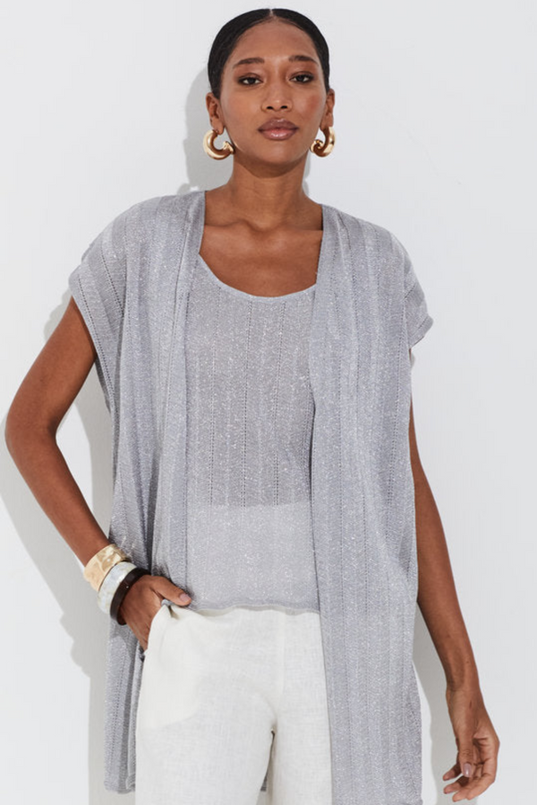 Casaco Tricot Ampla Ponto Chevron Com Lurex Prata