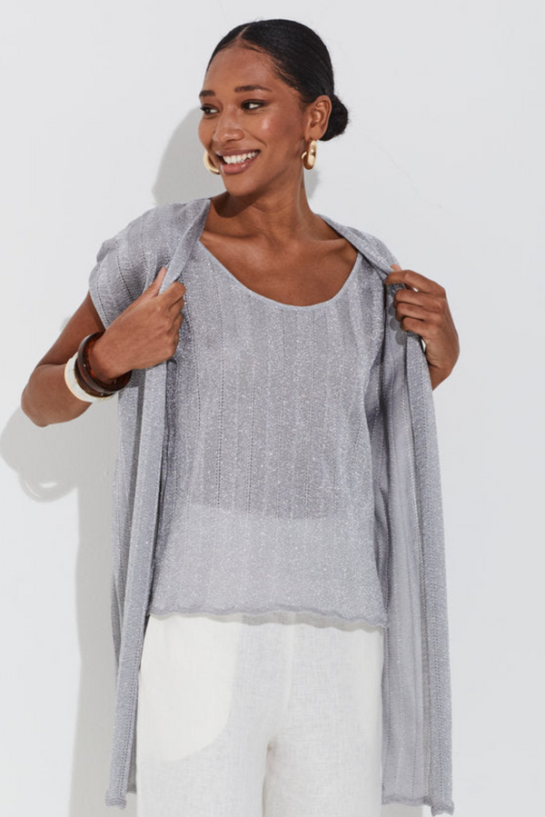Regata Tricot Ponto Chevron Com Lurex Prata