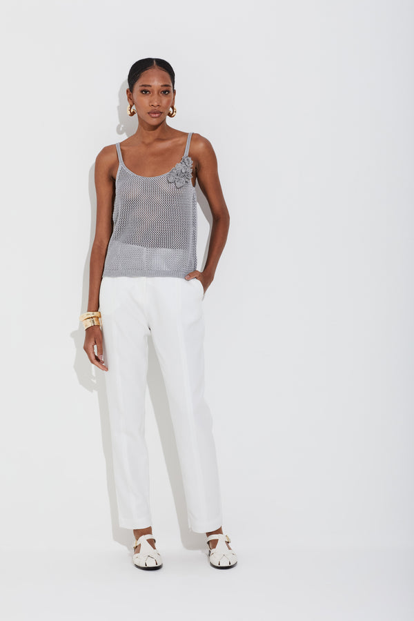 Calça Reta Crepe Off White