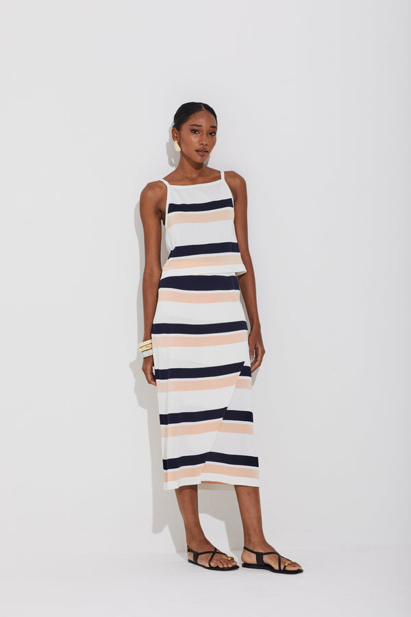 Saia Listrada Multicolor Navy Clássico