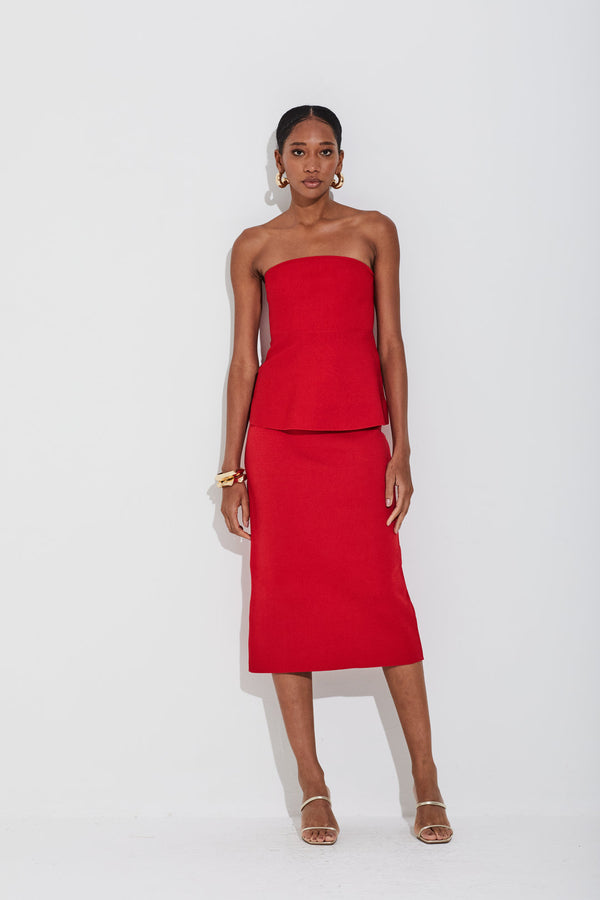 Saia Midi Tricot Em Malha Cheia Tomate