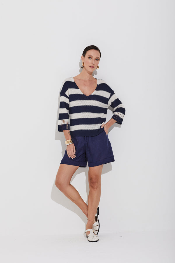 Shorts Linho Puro Navy Classico