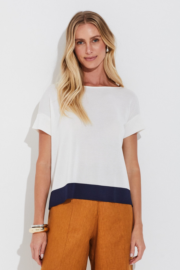 Blusa Bicolor Listrada Navy Clássico
