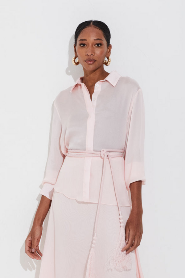 Camisa Em Georgette Leve Com Pregas Costas Quartzo Rosa