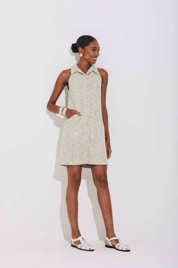 Vestido Malha Tweed Pistache