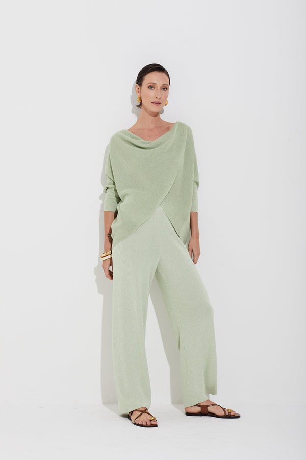 Calça Ponto Pérola Lurex Verde Claro