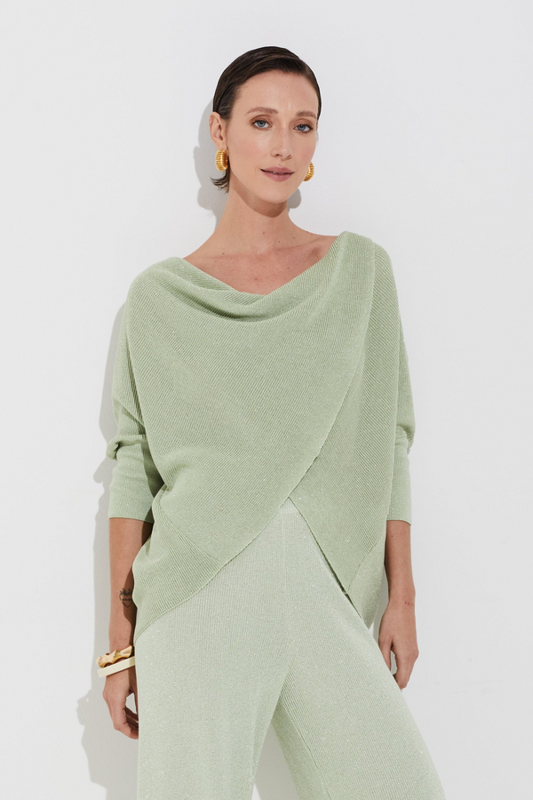 Blusa Torção Ponto Pérola Lurex Verde Claro
