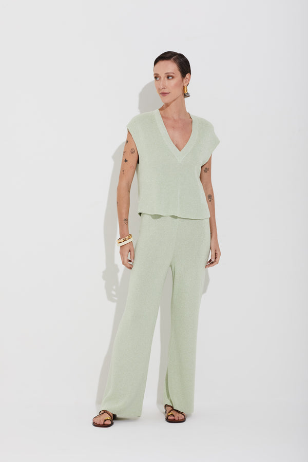 Calça Ponto Pérola Lurex Verde Claro