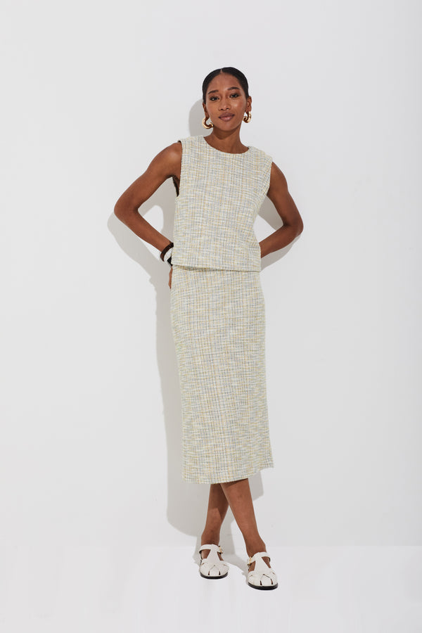 Saia Lápis Malha Tweed Pistache