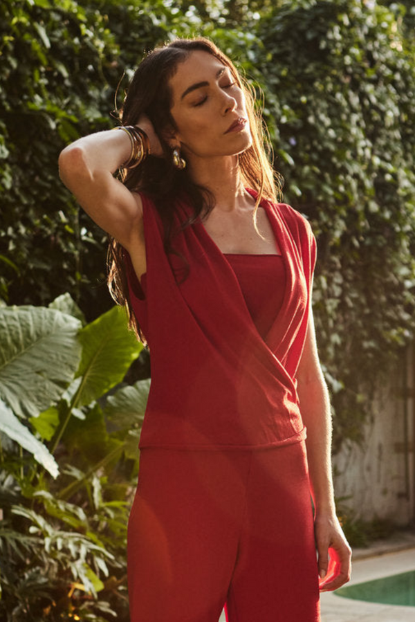 Blusa Torção Em Tricot Tomate