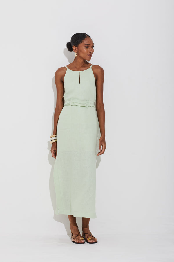 Saia Lápis Linho Puro Verde Claro