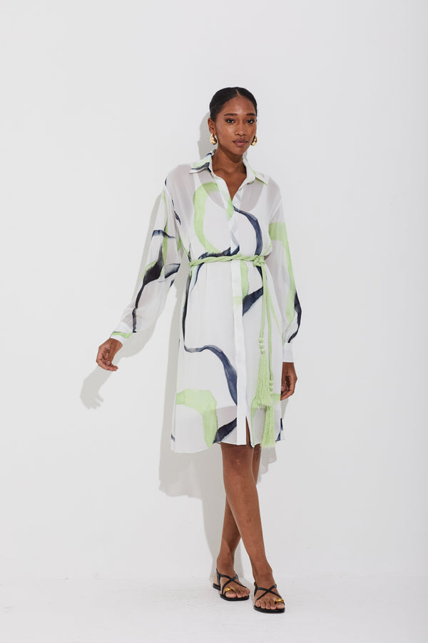 Vestido Chemise Georgette Caminhos Pistache