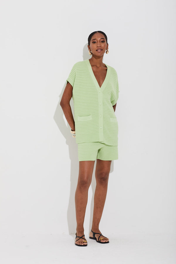 Shorts Curto Tricot Em Ponto Pérola Pistache