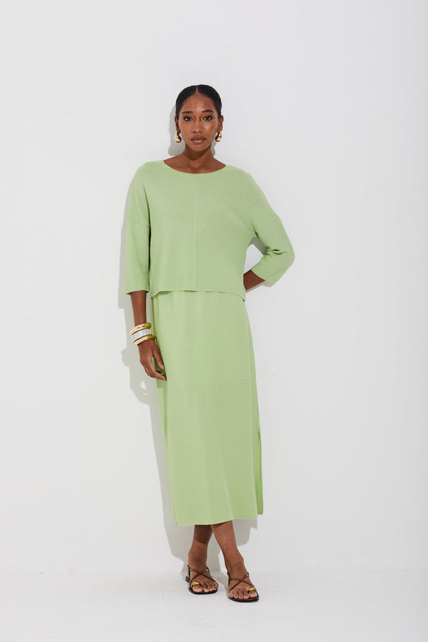 Saia Midi Tricot Piquet Pistache