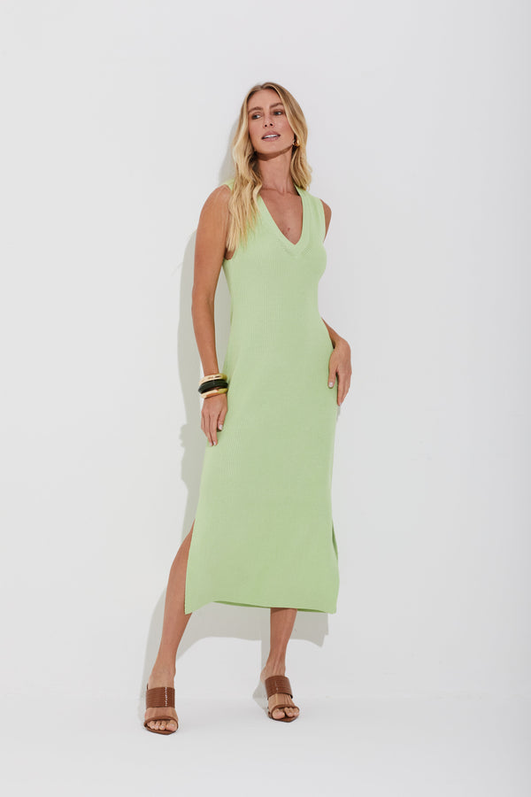 Vestido Tricot Longuete Ponto Pérola Pistache