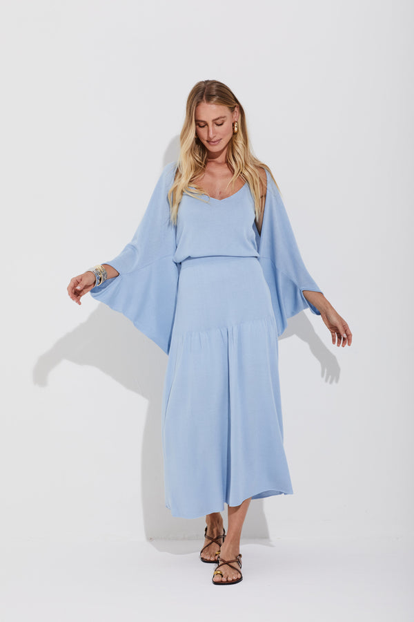 Saia Midi Em Tricot Summer Blue