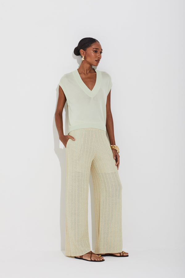 Calça Mix de Pontos Lurex Pistache
