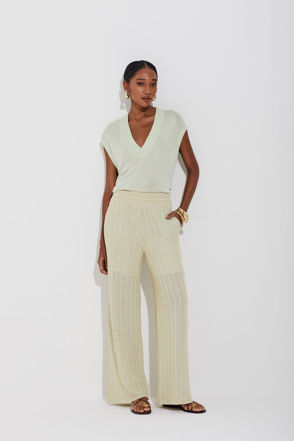 Calça Mix de Pontos Lurex Pistache