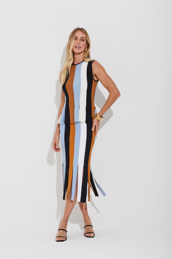 Saia Tricot Barra Listras Multicolor Summer Blue