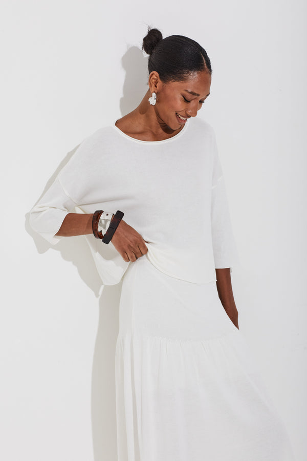 Blusa Manga 3/4 Em Tricot Off White