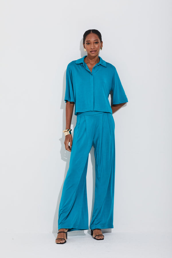 Calça Pantalona Malha Sophistique Petróleo
