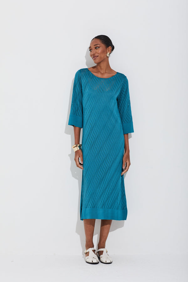 Vestido Rendado Ondas Petróleo