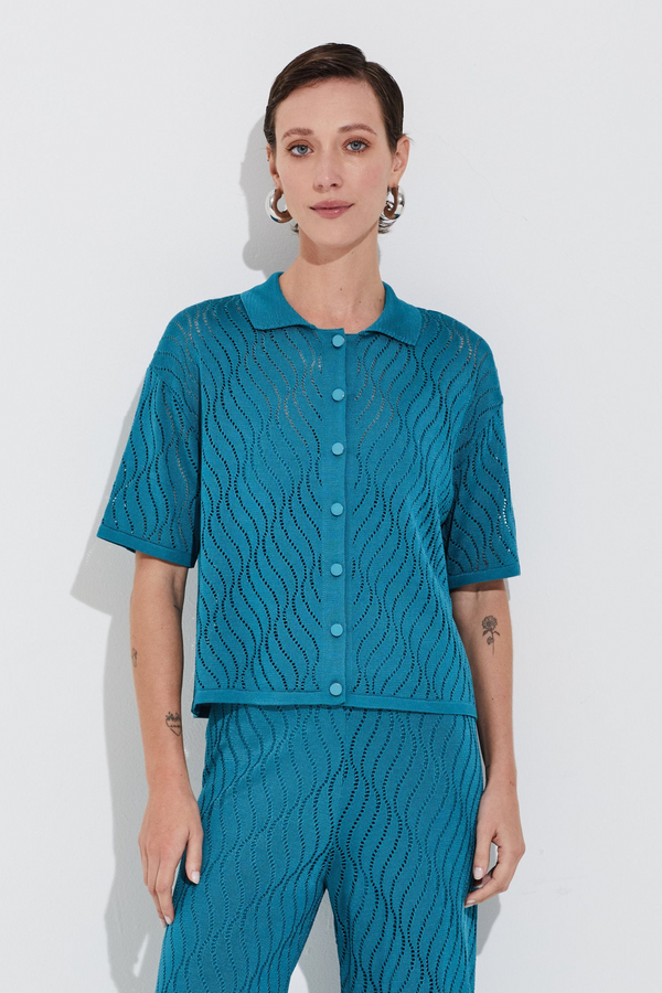 Camisa Rendada Ondas Petróleo