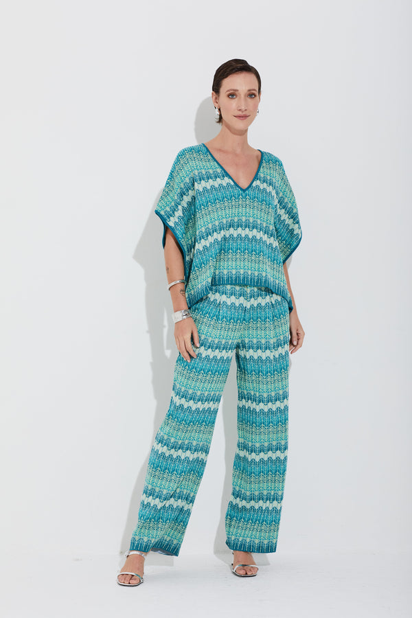 Calça Tricot Chevron Com Mix De Cores Chevron Petroleo