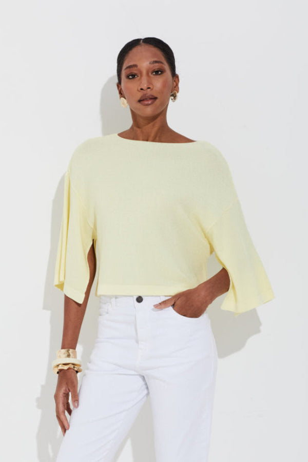 Blusa Piquet Manga 3/4 Com Abertura Em Tricot Off Limado