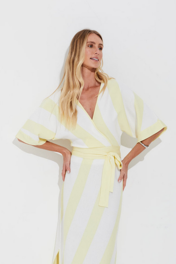 Blusa Tricot Listrada Com Amarração Off Limado/off White