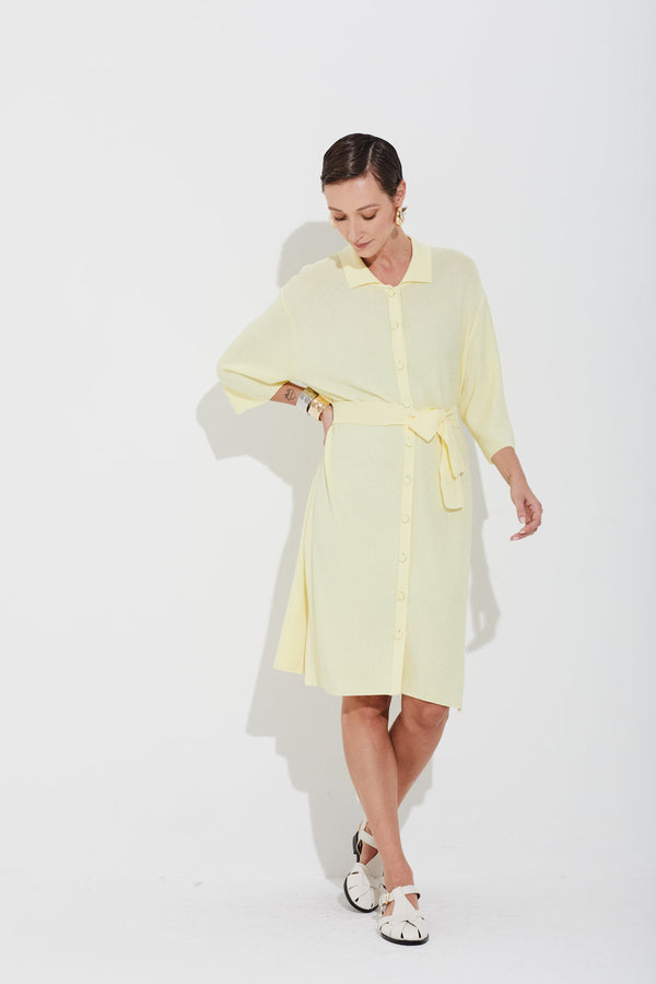 Vestido Chemise Em Tricot Piquet Off Limado