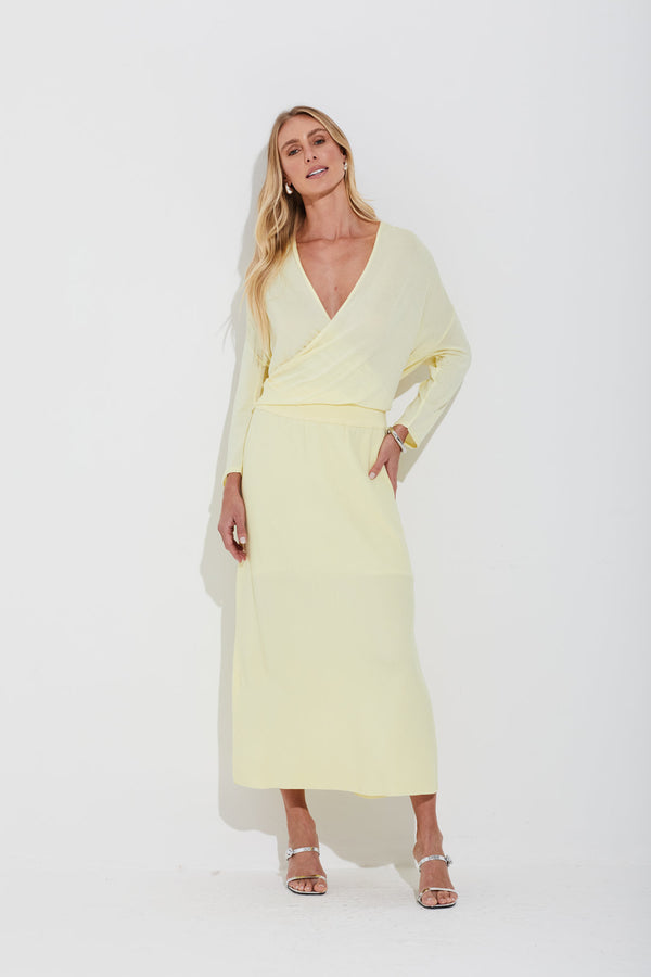 Saia Midi Tricot Piquet Off Limado