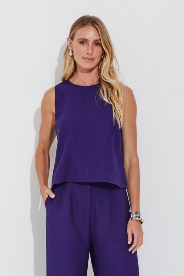 Blusa Sem Mangas Crepe Premium Em Viscose Mistic Blue