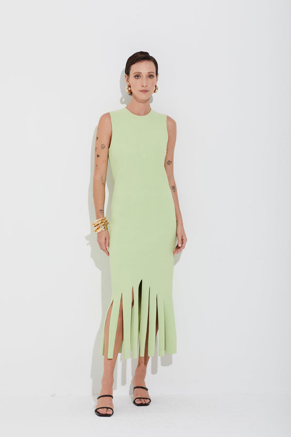 Vestido Tricot Barra Recortes Pistache