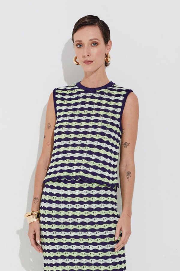 Top Tricot Mix Tons Rendado Multicolor Mistic Blue