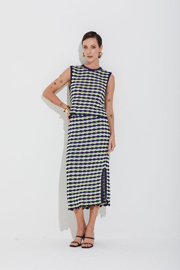 Saia Tricot Mix Tons Rendado Multicolor Mistic Blue