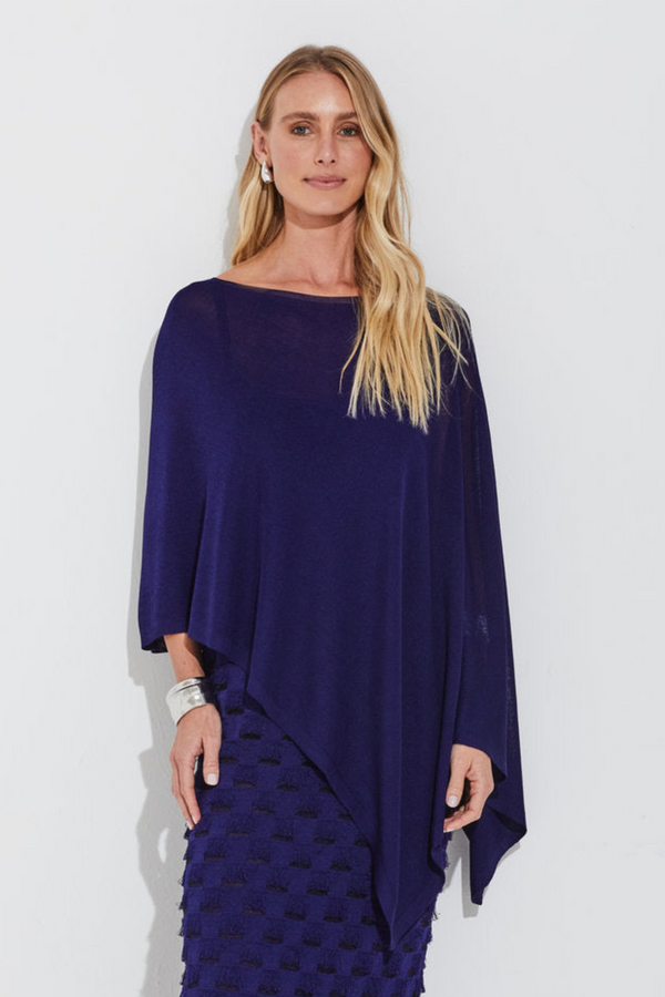 Blusa Poncho Detalhe Assimetria Em Tricot Mistic Blue