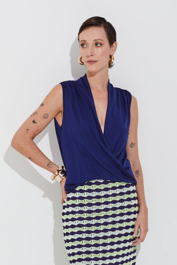 Blusa Torção Em Tricot Mistic Blue