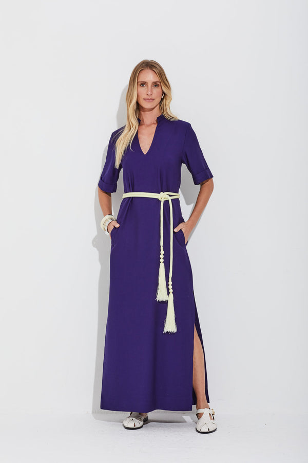 Vestido Com Mangas Crepe Premium Em Viscose Mistic Blue