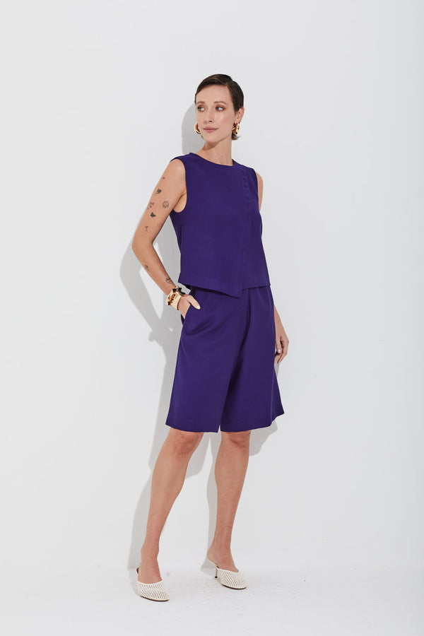 Bermuda Crepe Premium Em Viscose Mistic Blue