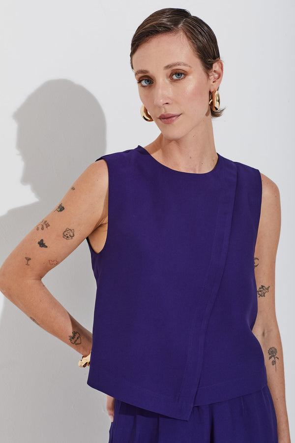 Blusa Recorte Em Crepe Premium Em Viscose Mistic Blue