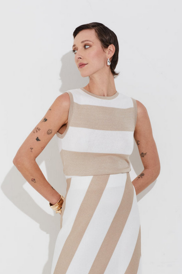 Regata Tricot Listrado Aveia/off White