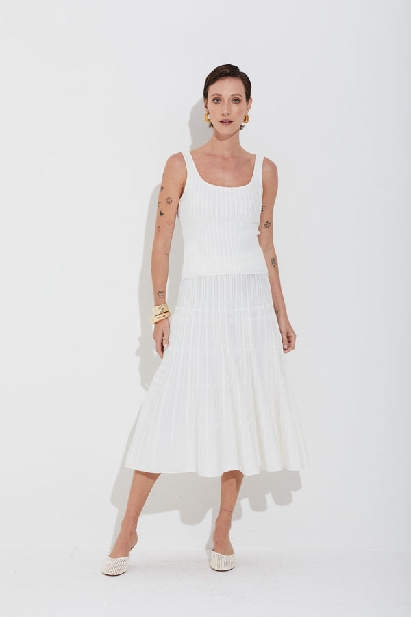 Regata Em Tricot Canelado Bolinha Off White